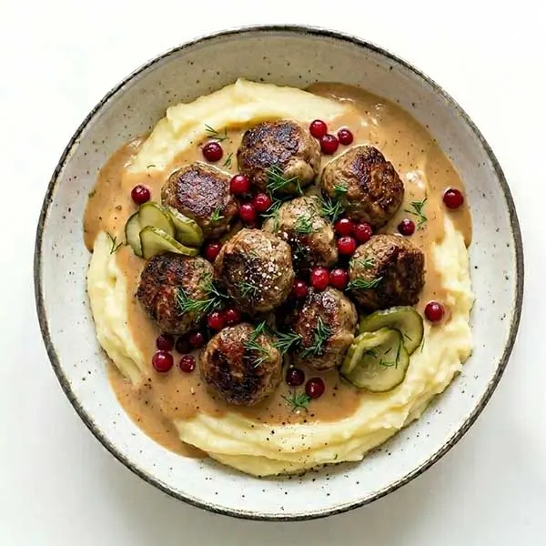 Swedish Beef Meatballs With Creamy Potato Mash